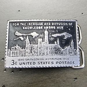 Vintage Pewter Belt Buckle Postage Stamp $0.03